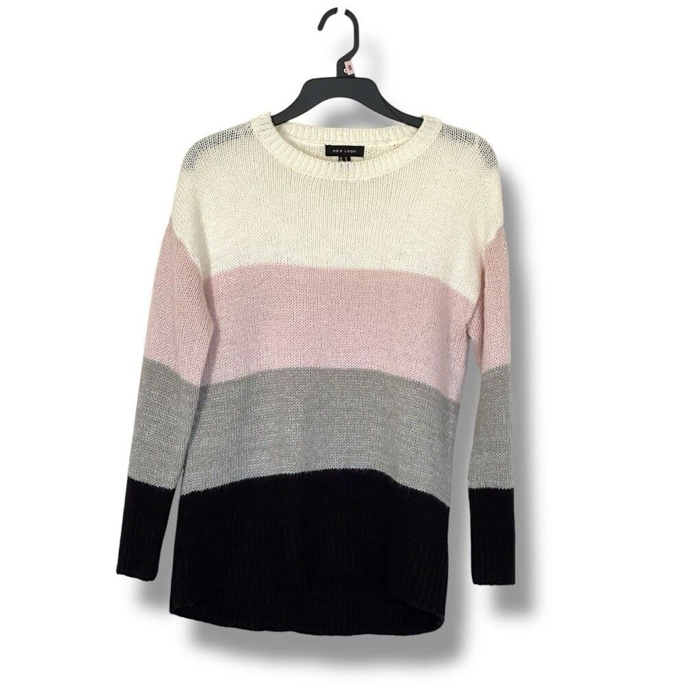 New Look Women’s Crew Neck Pastel Color Block Lightweight Sweater S